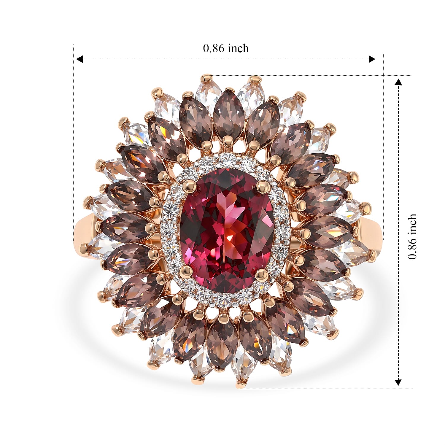 D'Joy Premium Tanzanian Wine Garnet and Multi Gemstone 6.60 ctw Ring in 18K Vermeil Rose Gold Over Sterling Silver (Size 6.0)