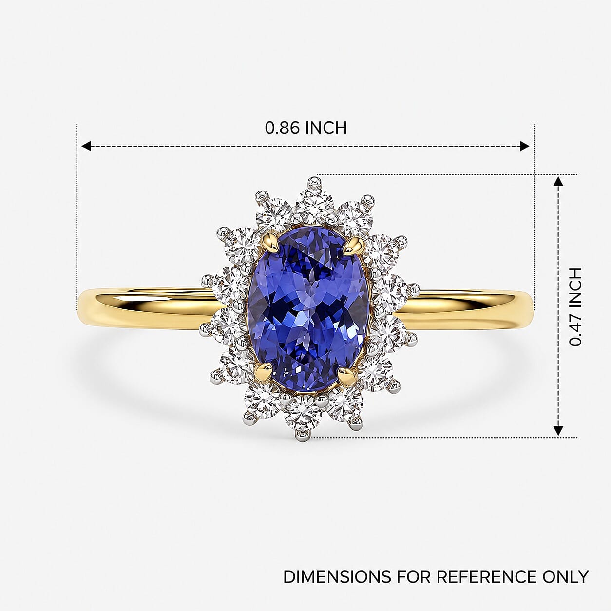Premium Tanzanite and Luxuriant Lab Grown Diamond E-F VS 1.15 ctw Sunburst Ring in 10K Yellow Gold (Size 10.0)