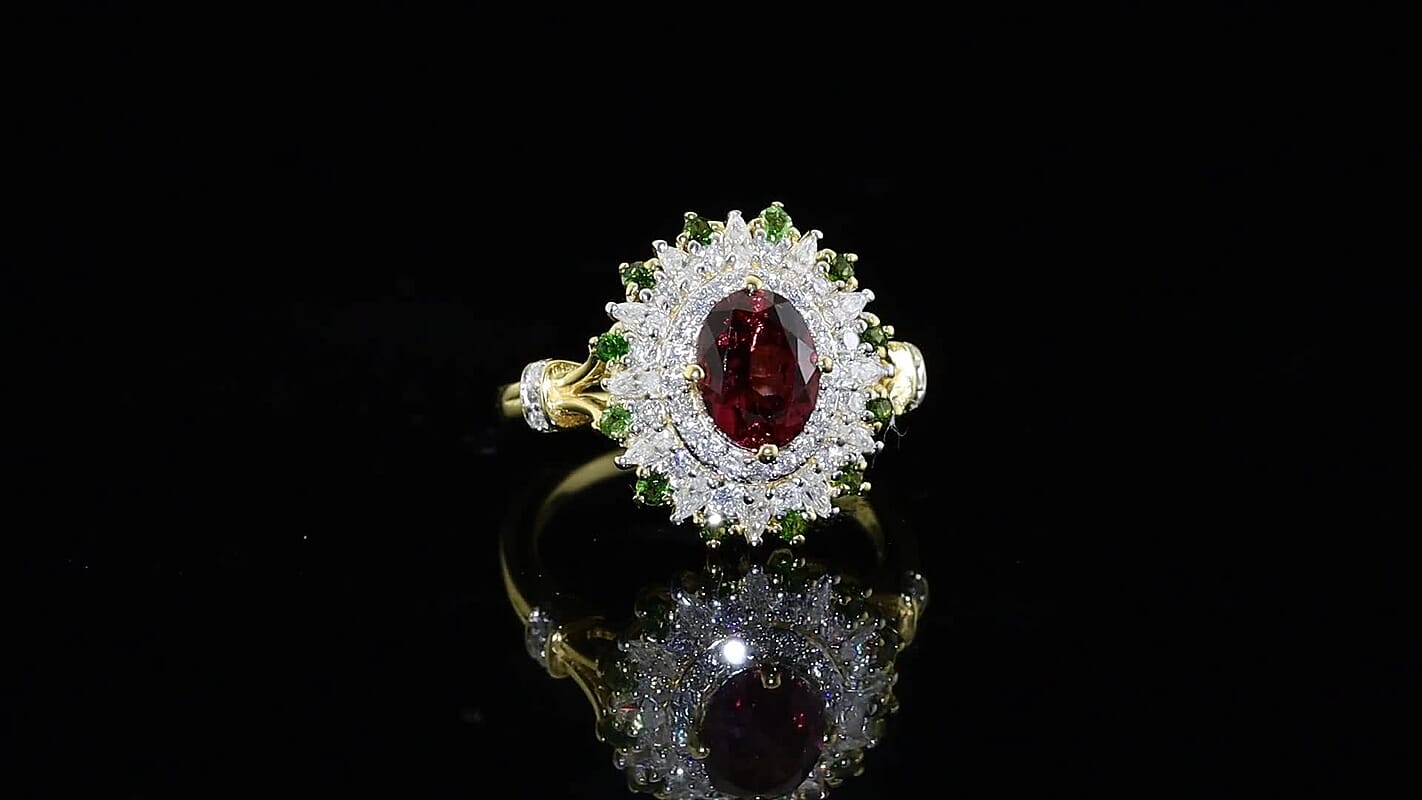 D''Joy Premium Tanzanian Wine Garnet, Multi Gemstone Ring in 18K Vermeil YG Over Sterling Silver (Size 10.0) 2.40 ctw