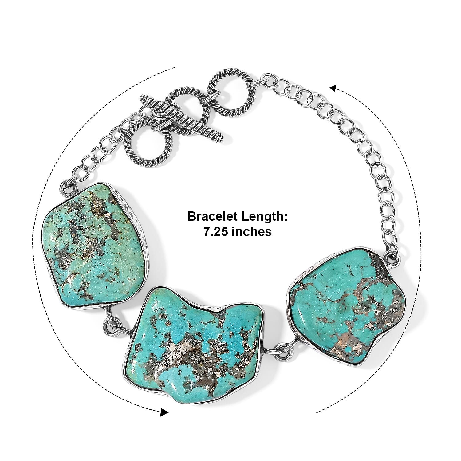 D'Joy Artisan Crafted Royal Hubie Turquoise 60.00 ctw Bracelet in Sterling Silver (7.25 In)