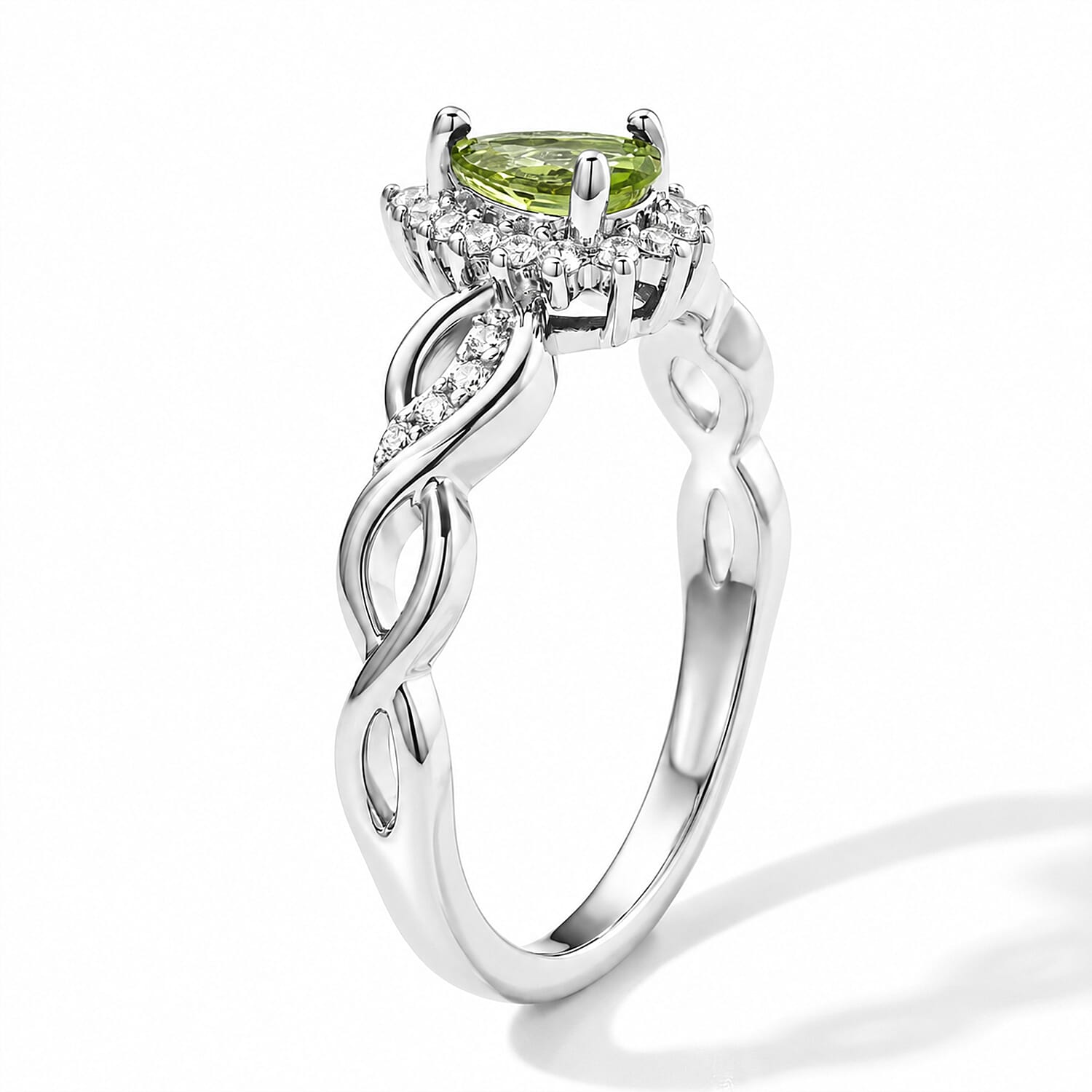 EverTrue Hebei Peridot and Simulated Dimaond 0.70 ctw Ring in Platinum Bond (Size 6.0)
