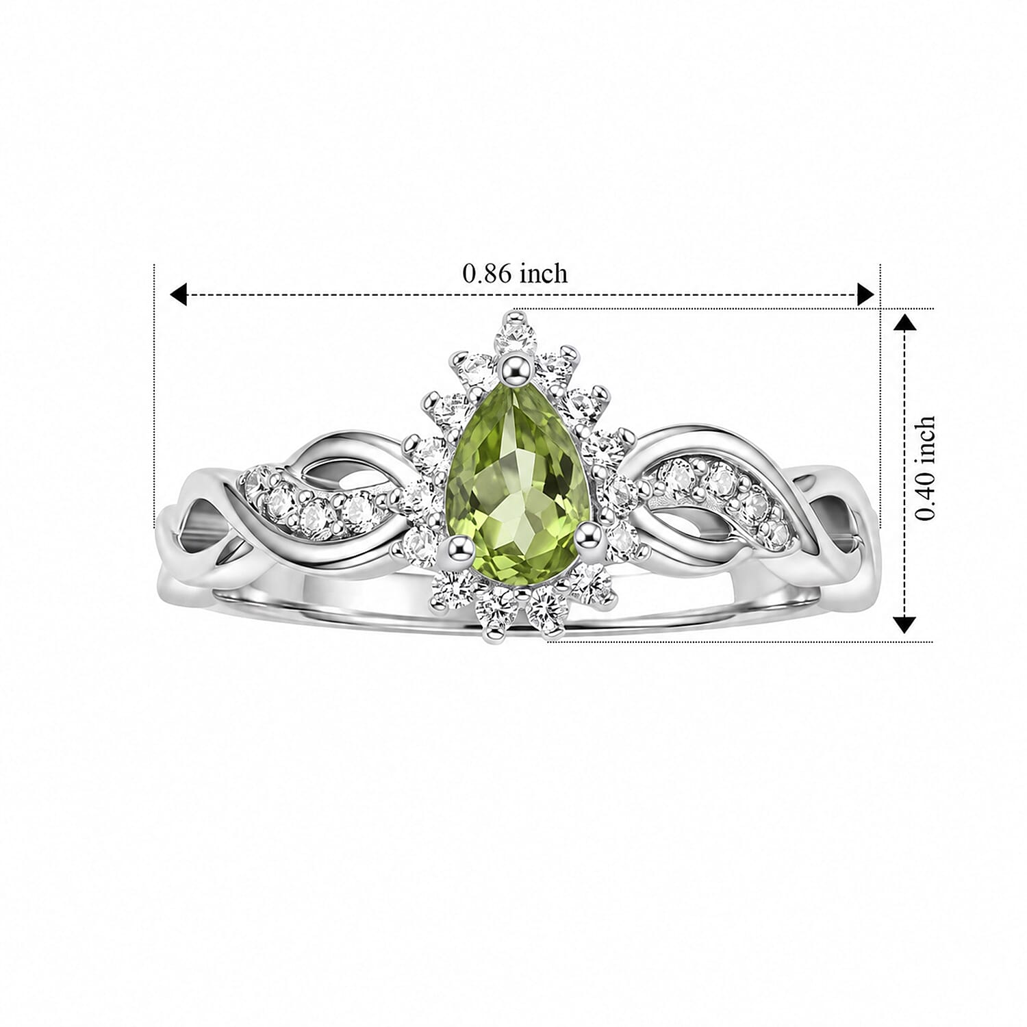 EverTrue Hebei Peridot and Simulated Dimaond 0.70 ctw Ring in Platinum Bond (Size 6.0)