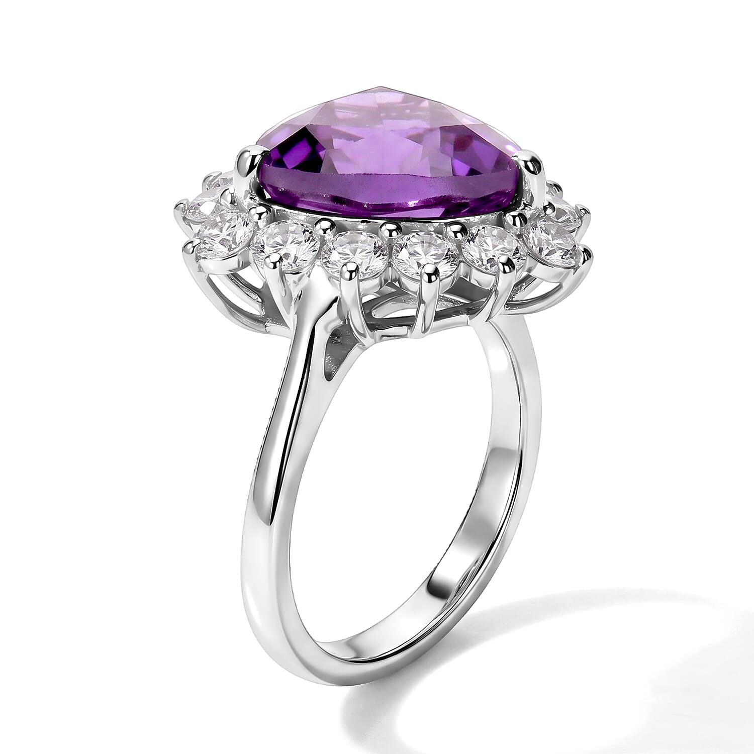 EverTrue Lab Grown Color Change Sapphire and Lab Created White Sapphire 6.10 ctw Cluster Ring in Platinum Bond (Size 5.0)