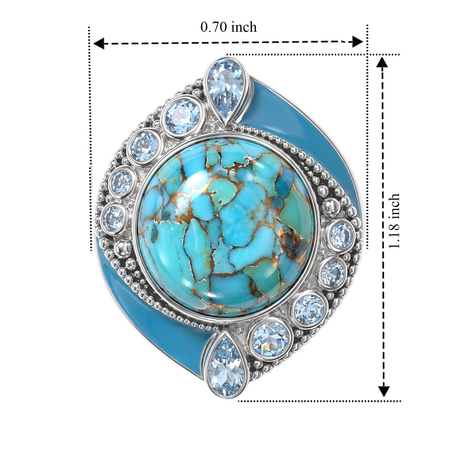 Sajen Silver AAA Recon Turquoise and Swiss Blue Topaz 11.20 ctw Ring in Rhodium Over Sterling Silver (Size 6.0)