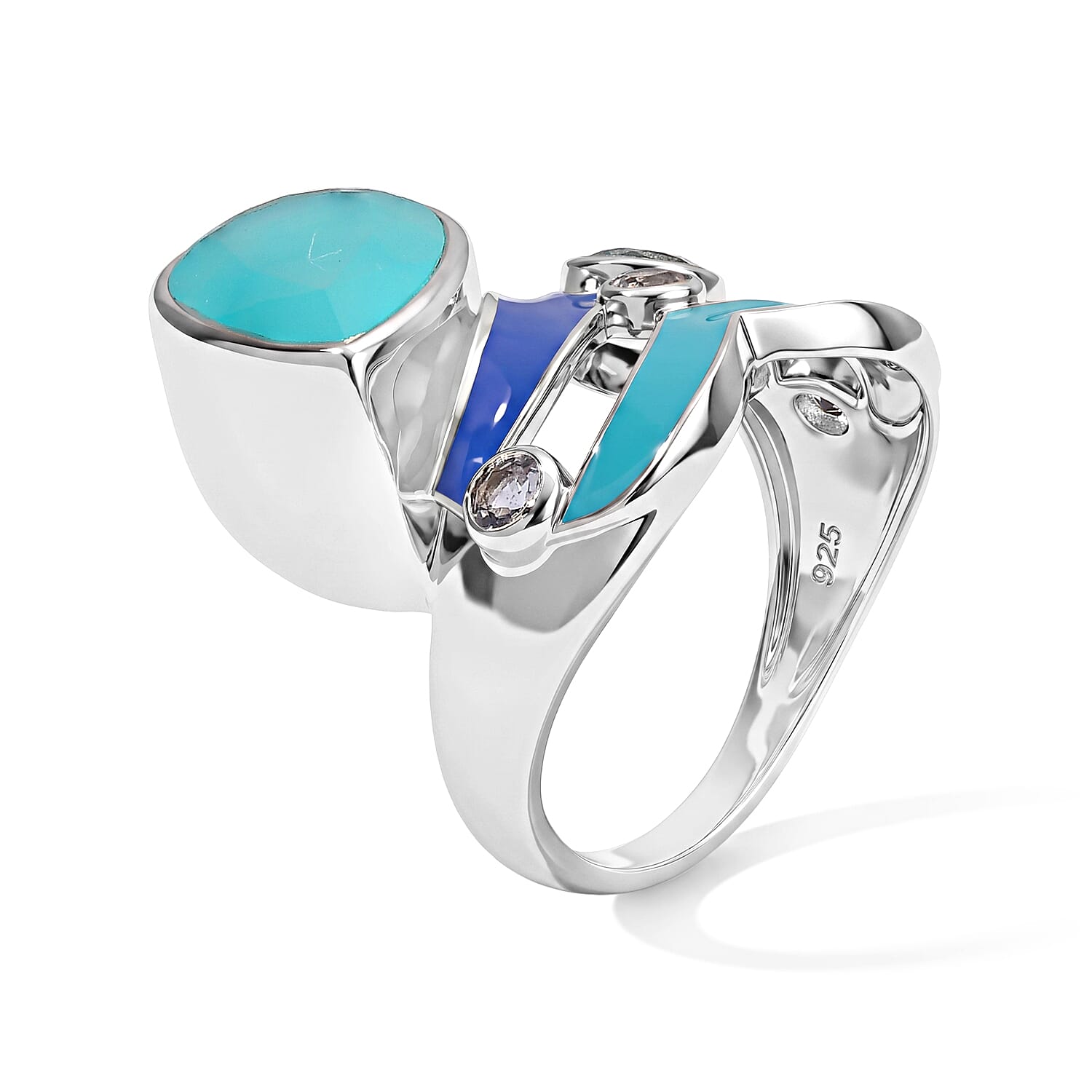 Sajen Silver AAA Paraiba Agate (D) and Multi Gemstone 22.10 ctw Ring in Rhodium Over Sterling Silver (Size 5.0)