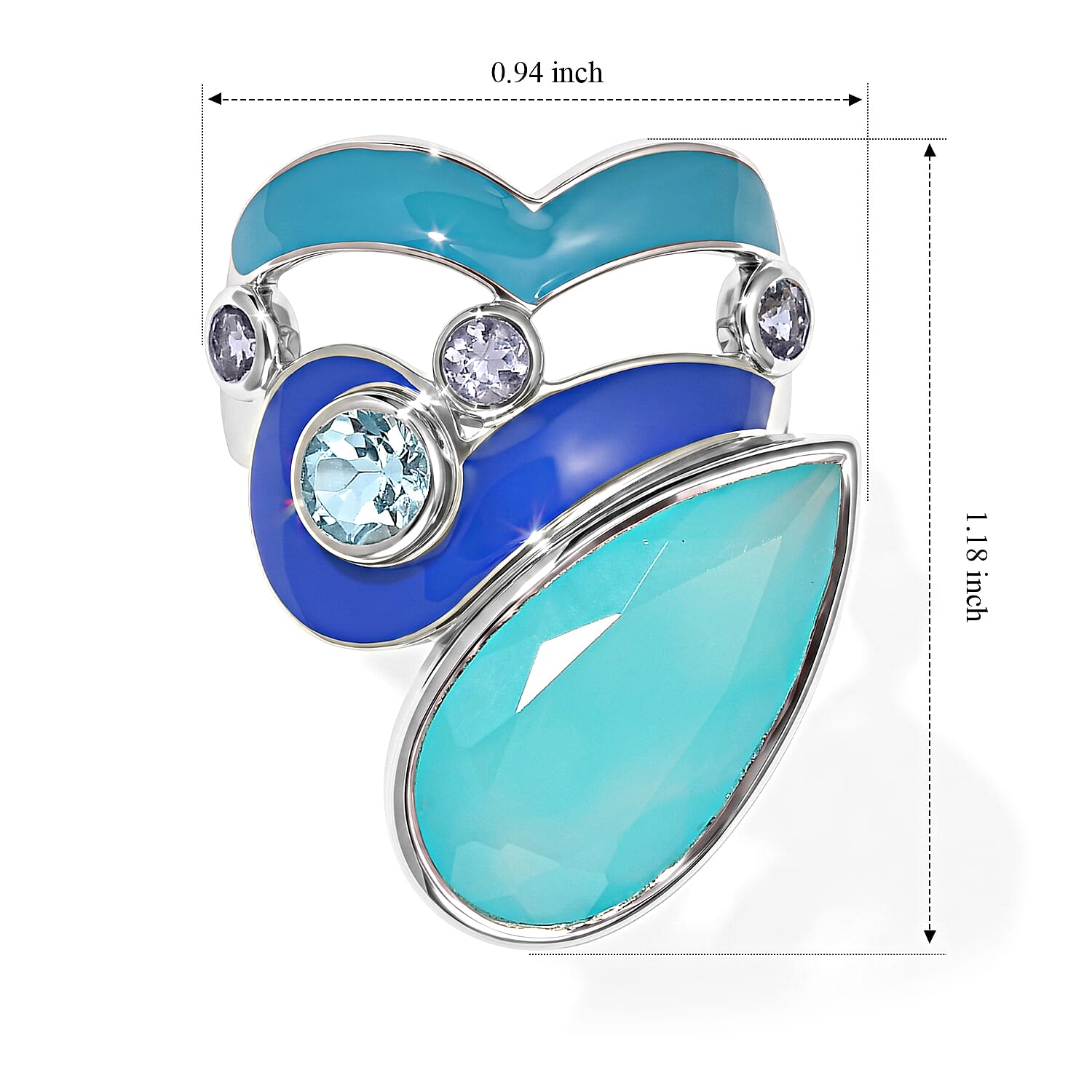 Sajen Silver Chalcedony and Multi Gemstone 22.10 ctw Ring in Rhodium Over Sterling Silver (Size 6.0)