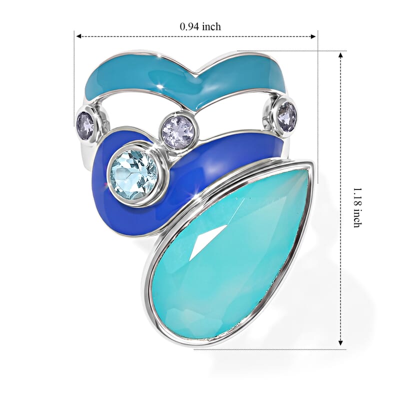 Sajen Silver Chalcedony and Multi Gemstone 22.10 ctw Ring in Rhodium Over Sterling Silver (Size 6.0)