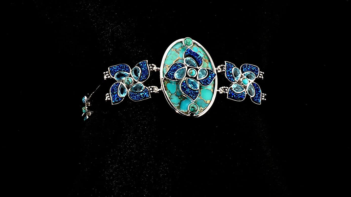 Sajen Silver AAA Recon Turquoise, Multi Gemstone Bracelet in Rhodium Over Sterling Silver (7.25 In) 44.20 ctw