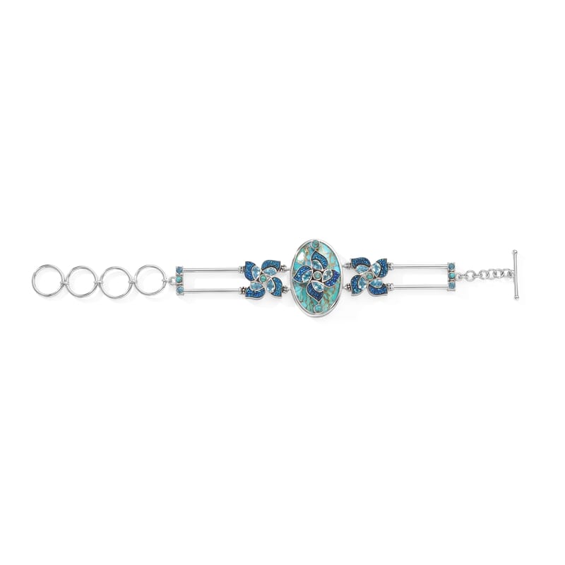 Sajen Silver AAA Recon Turquoise and Multi Gemstone 44.20 ctw Bracelet in Rhodium Over Sterling Silver (7.25 In)