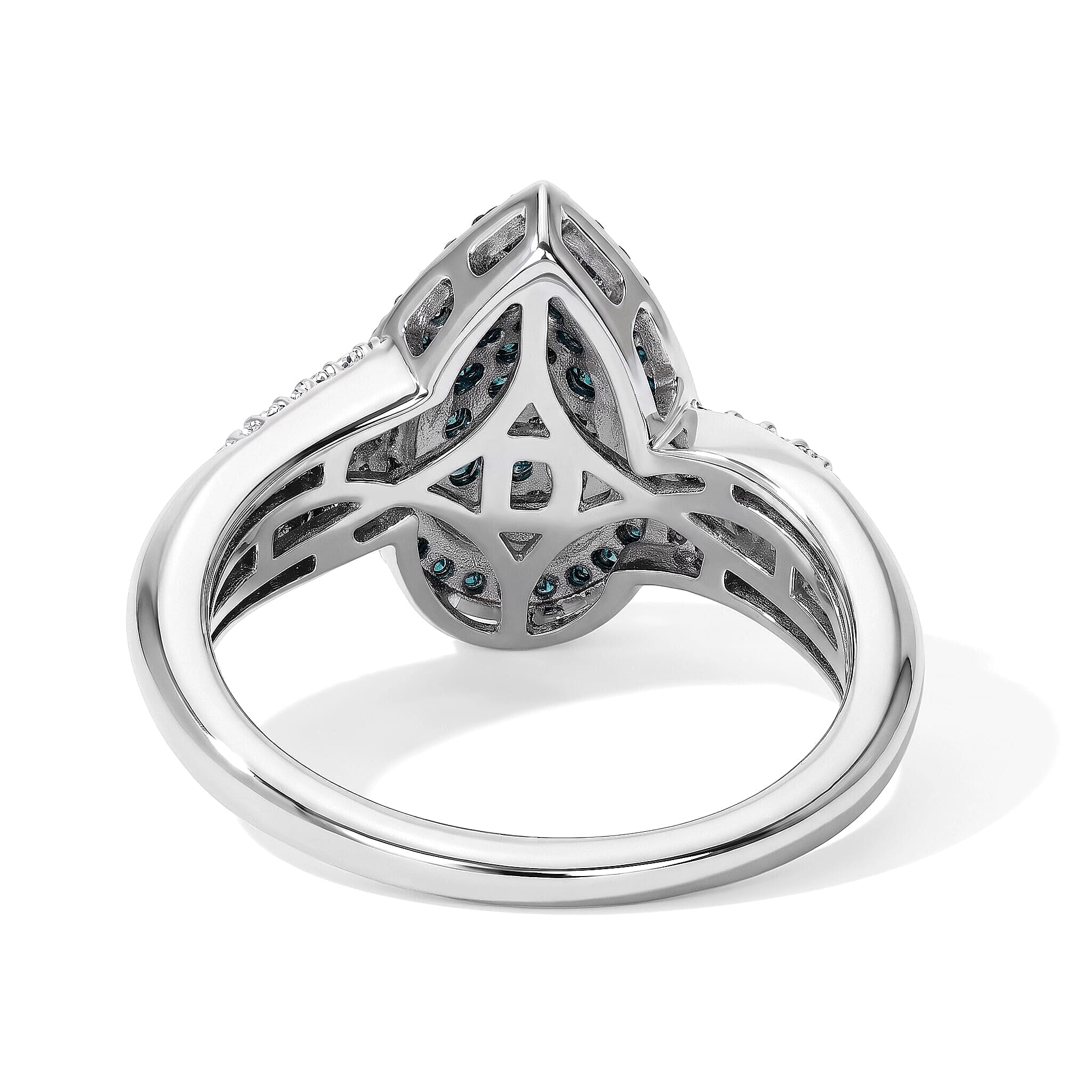 D'Joy Blue Diamond (IR) Cluster Ring in Rhodium Over Sterling Silver (Size 5.0) 0.50 ctw