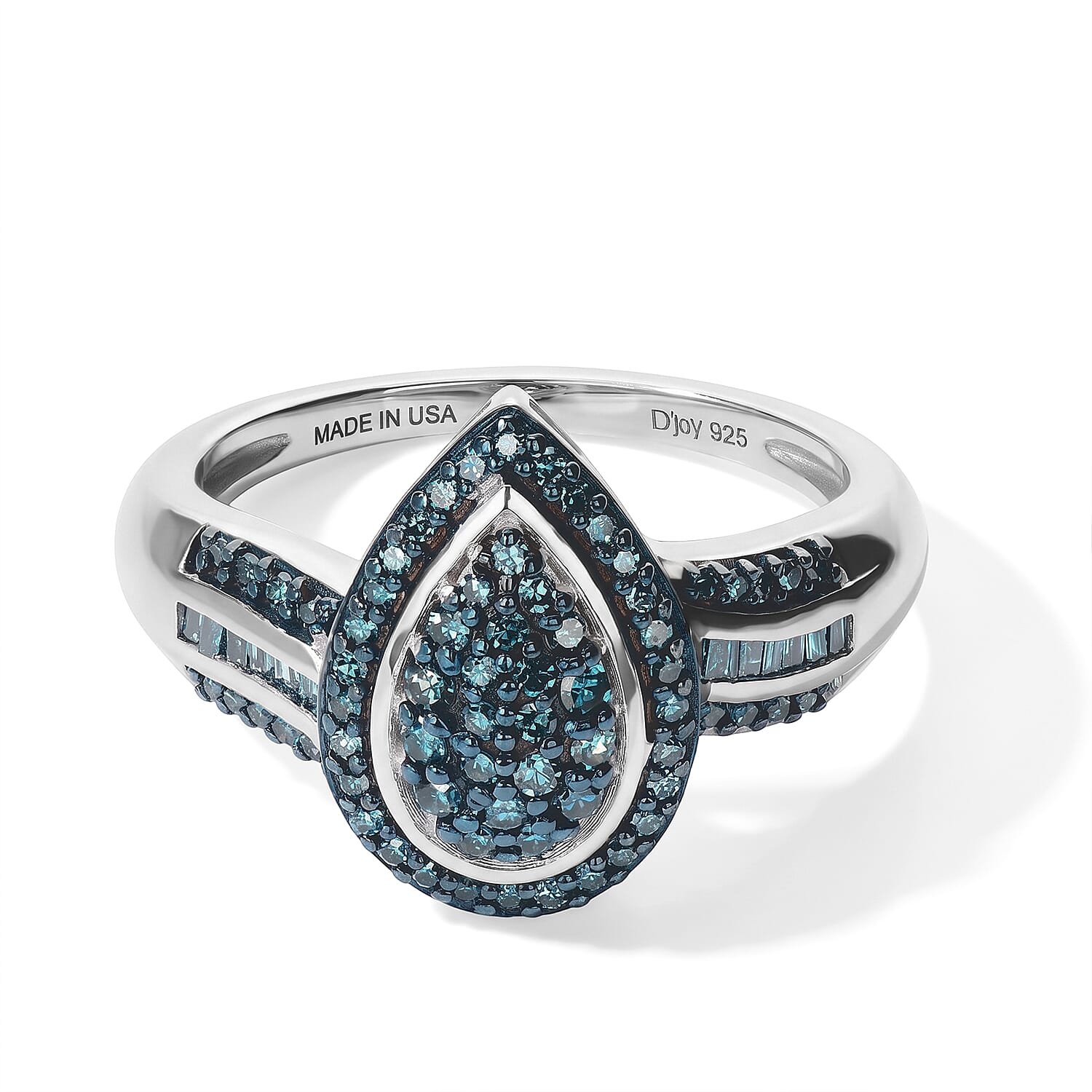 D'Joy Blue Diamond 0.50 ctw Cluster Ring in Rhodium Over Sterling Silver (Size 6.0)