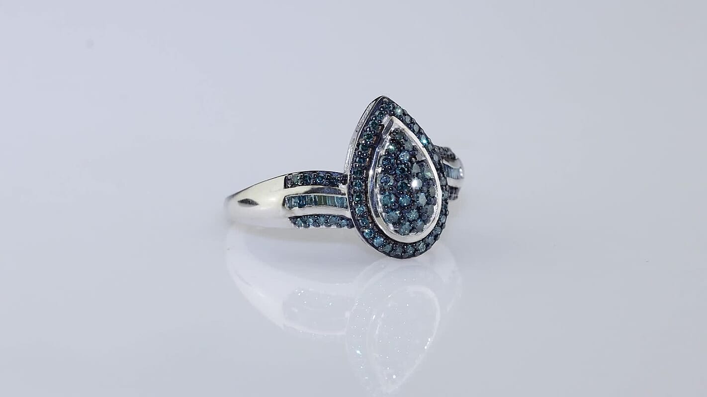 D''Joy Blue Diamond 0.50 ctw Cluster Ring in Rhodium Over Sterling Silver (Size 10.0)