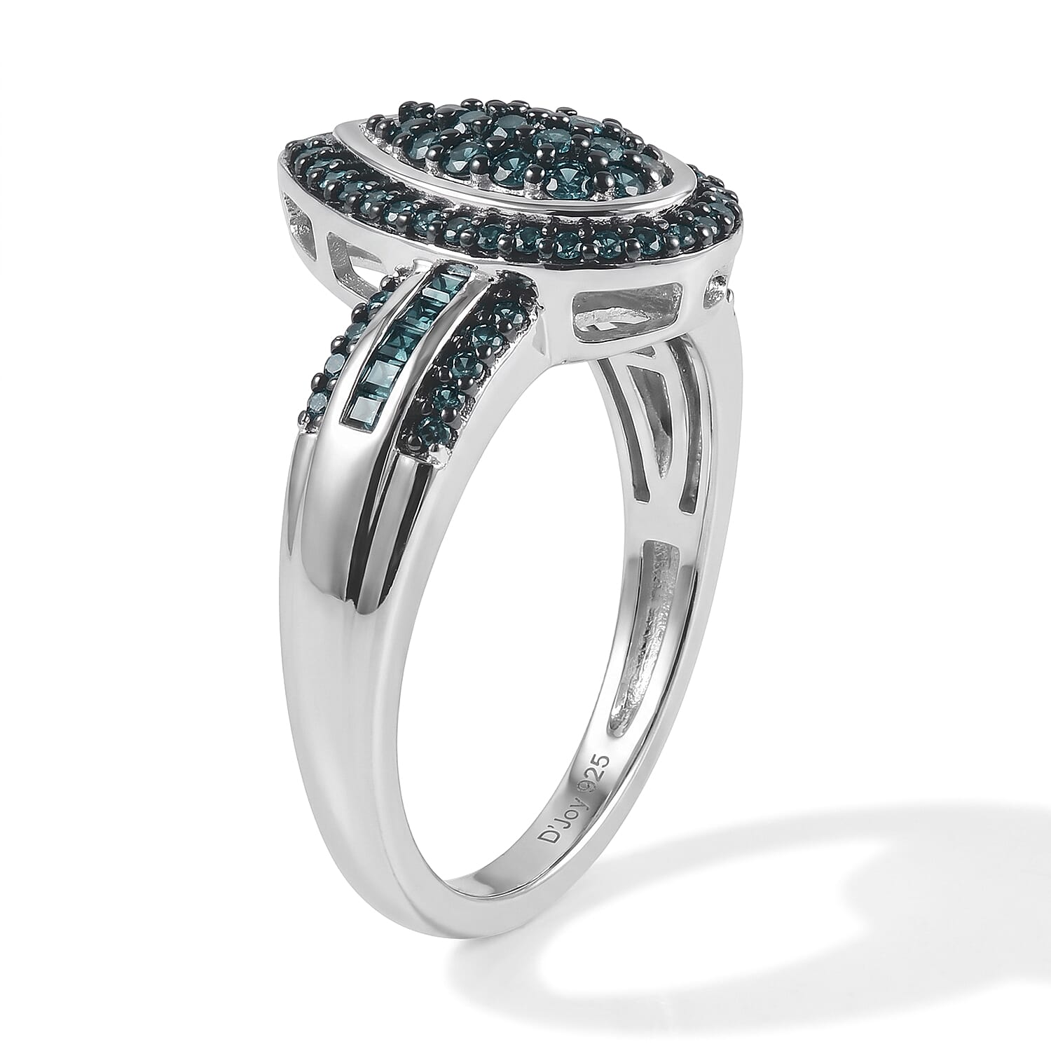 D'Joy Blue Diamond 0.50 ctw Cluster Ring in Rhodium Over Sterling Silver (Size 6.0)