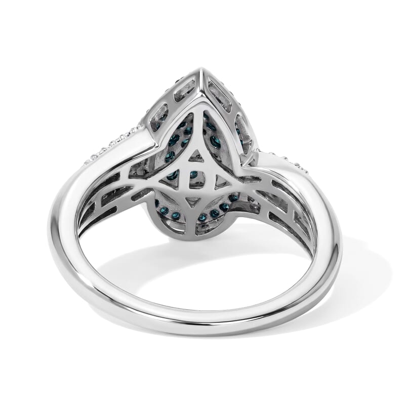 D'Joy Blue Diamond 0.50 ctw Cluster Ring in Rhodium Over Sterling Silver (Size 6.0)