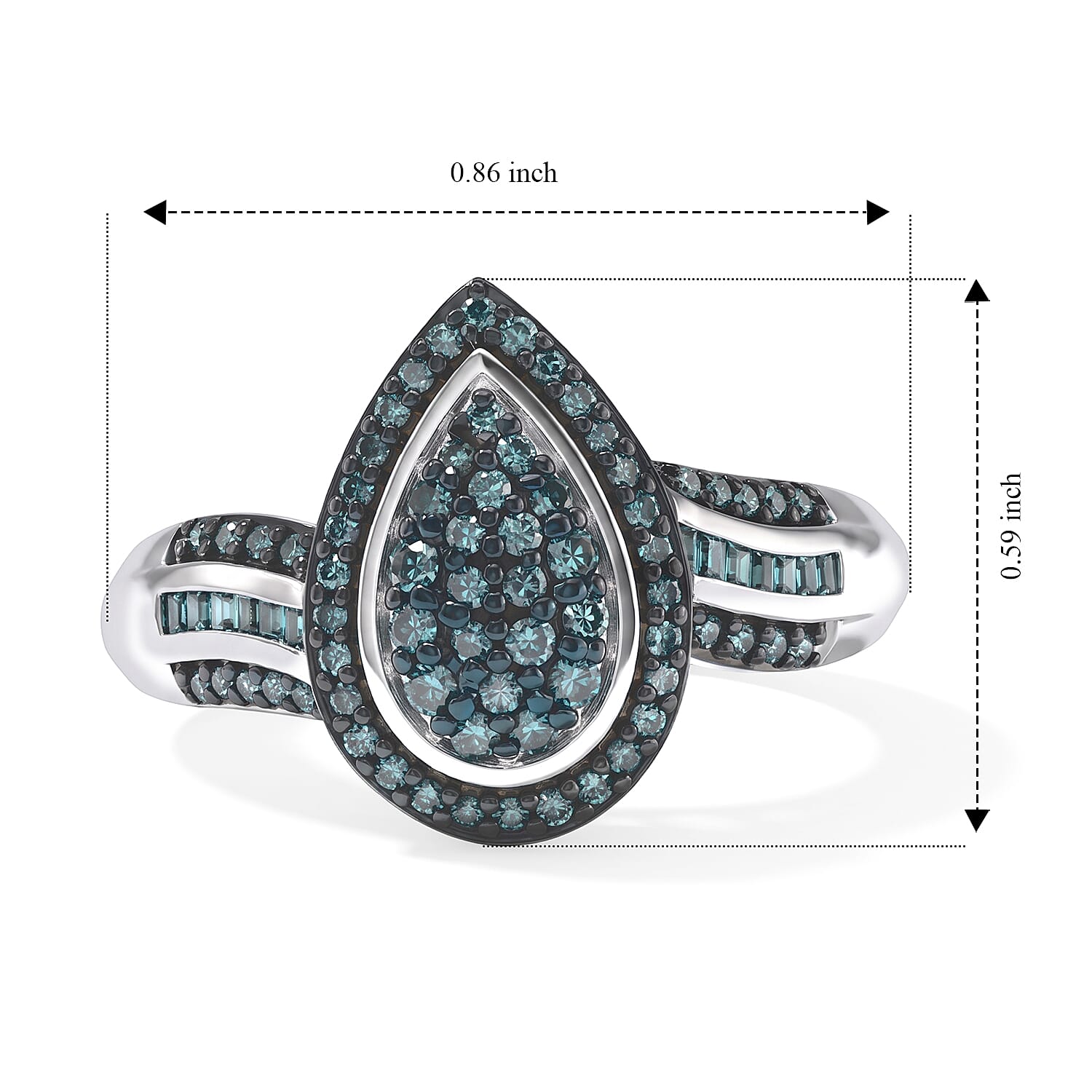 D'Joy Blue Diamond 0.50 ctw Cluster Ring in Rhodium Over Sterling Silver (Size 6.0)