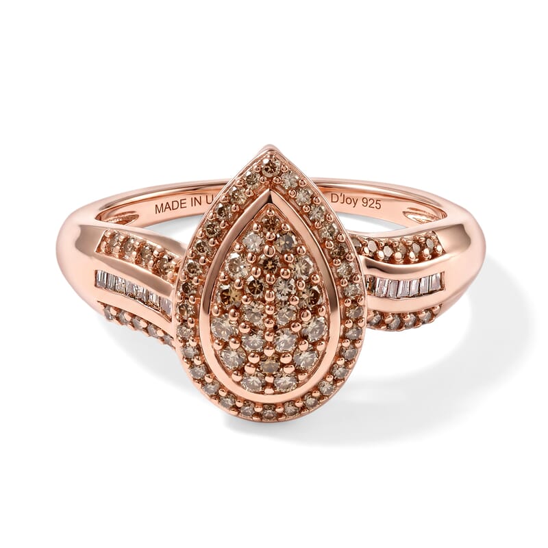 D'Joy Natural Champagne Diamond 0.50 ctw Timeless Teardrop Ring in 18K Vermeil Rose Gold over Sterling Silver (Size 5.0)
