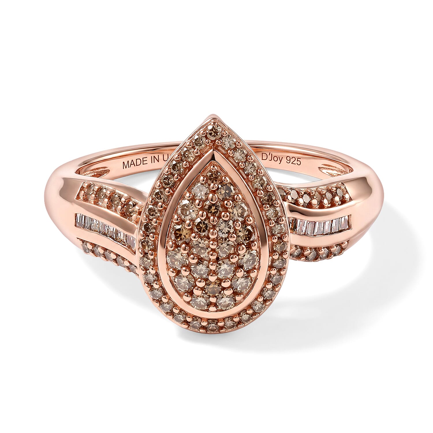 D'Joy Natural Champagne Diamond 0.50 ctw Timeless Teardrop Ring in 18K Vermeil Rose Gold over Sterling Silver (Size 6.0)