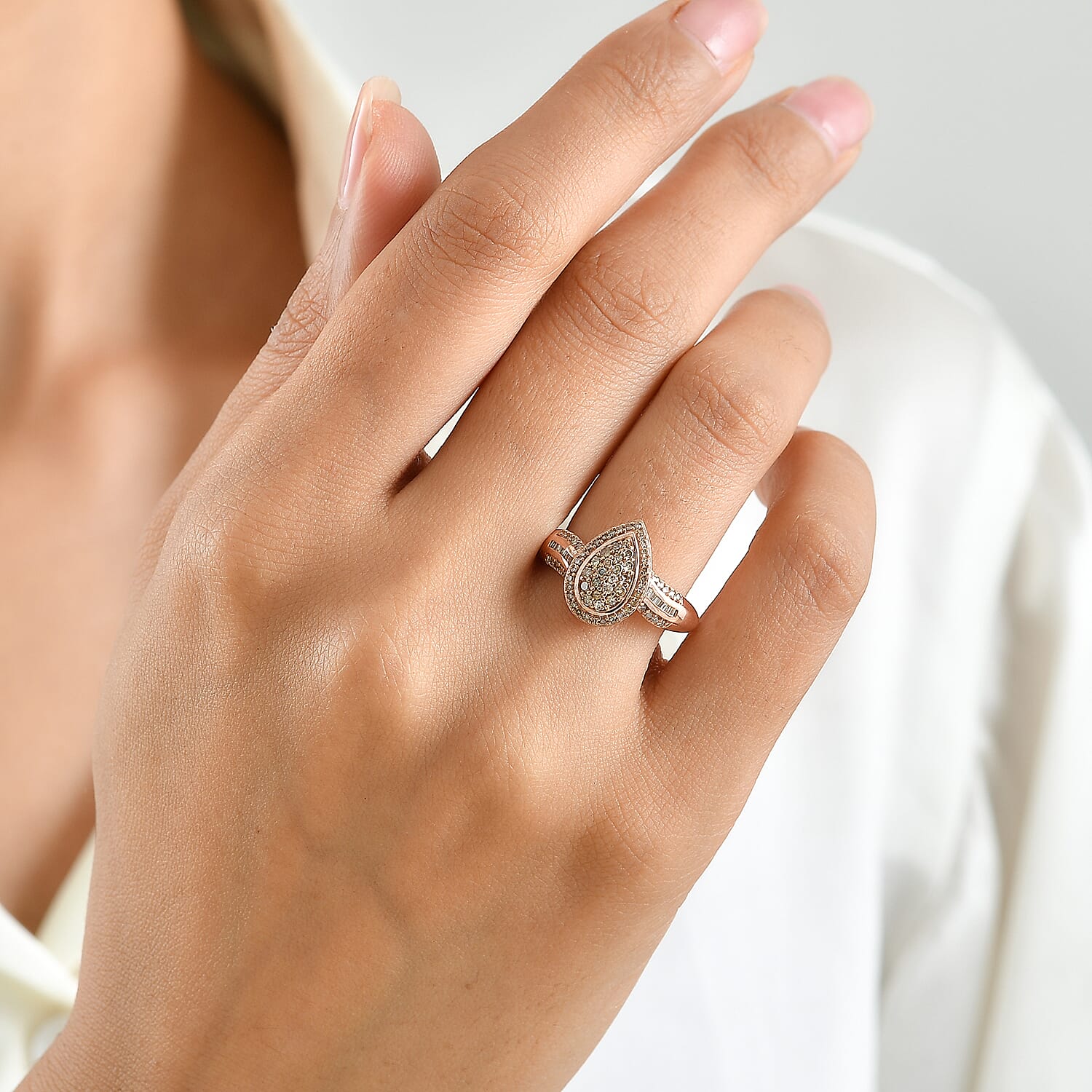 D'Joy Natural Champagne Diamond 0.50 ctw Timeless Teardrop Ring in 18K Vermeil Rose Gold over Sterling Silver (Size 6.0)