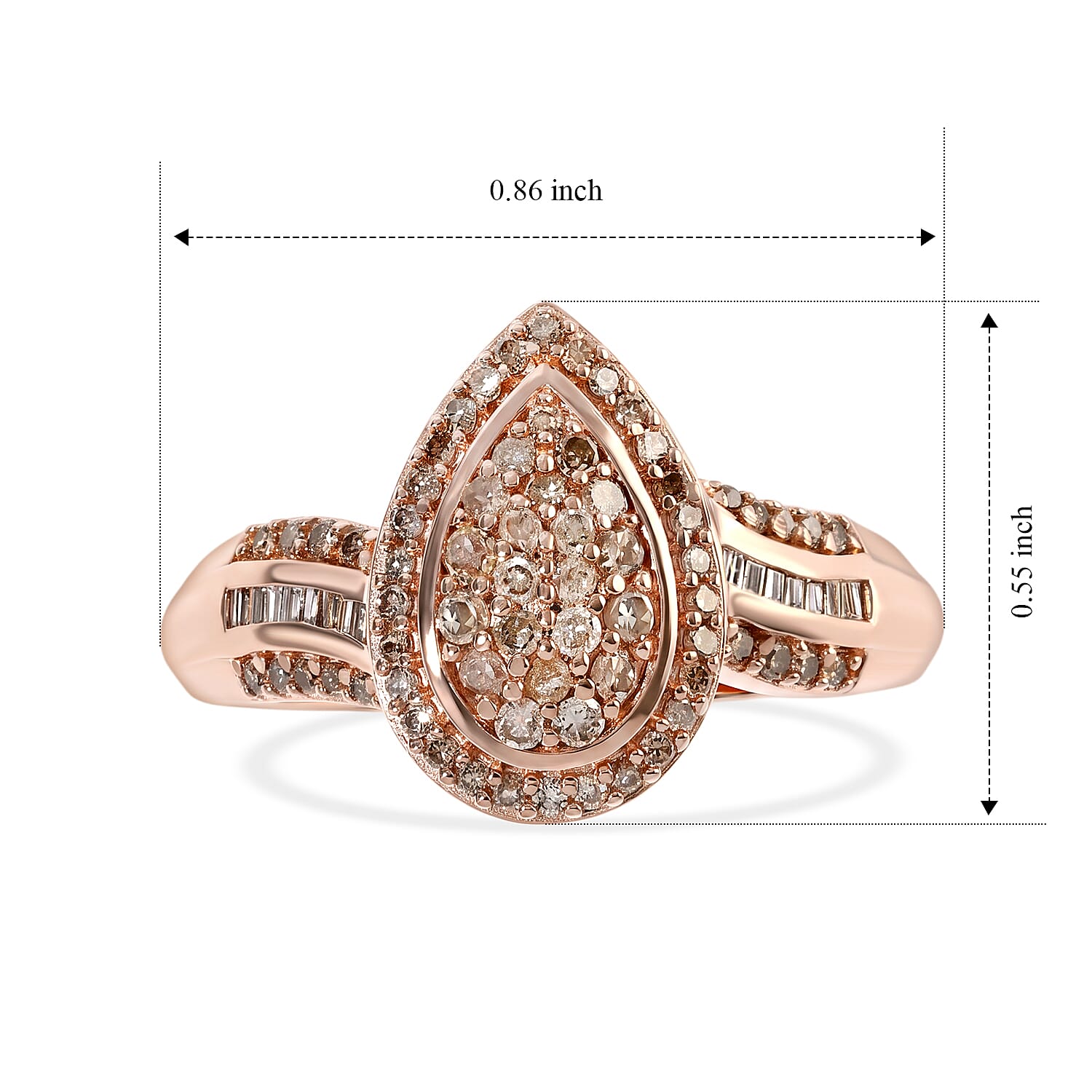 D'Joy Natural Champagne Diamond 0.50 ctw Timeless Teardrop Ring in 18K Vermeil Rose Gold Over Sterling Silver (Size 7.0)
