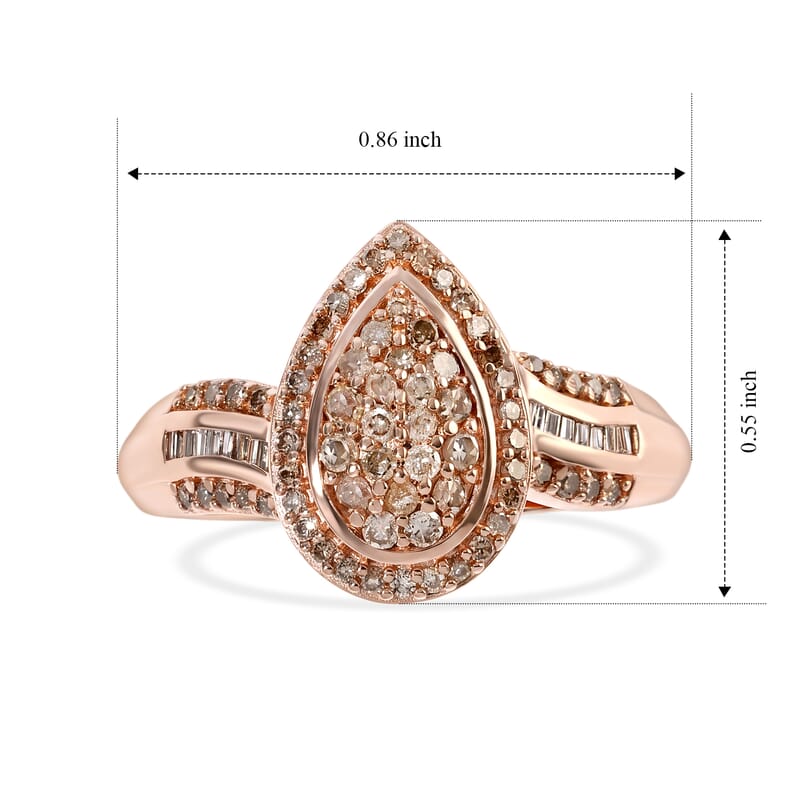 D'Joy Natural Champagne Diamond 0.50 ctw Timeless Teardrop Ring in 18K Vermeil Rose Gold Over Sterling Silver (Size 7.0)