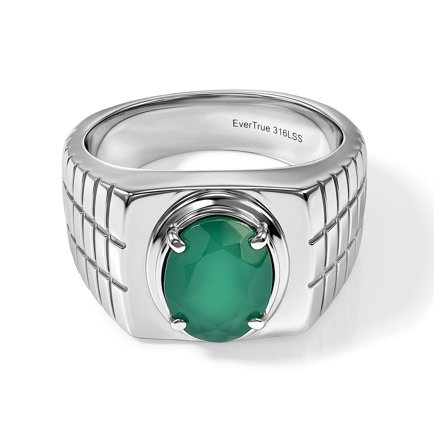 EverTrue Green Onyx 2.35 ctw Men's Ring in Stainless Steel (Size 10.0)