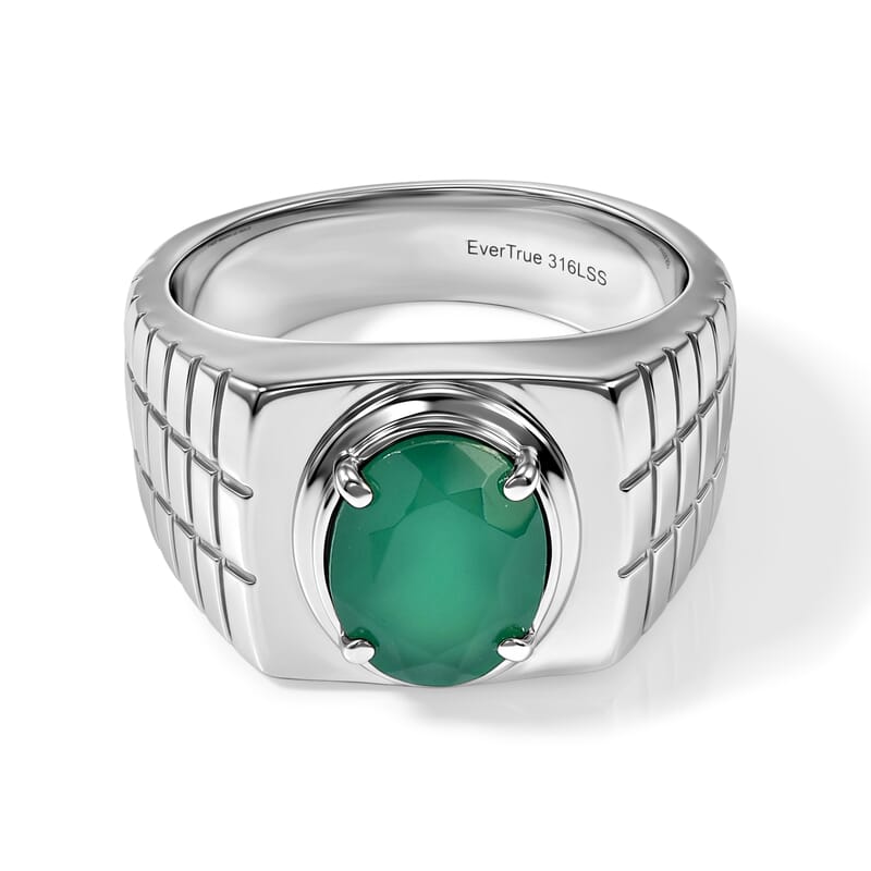 EverTrue Green Onyx 2.35 ctw Men's Ring in Stainless Steel (Size 10.0)