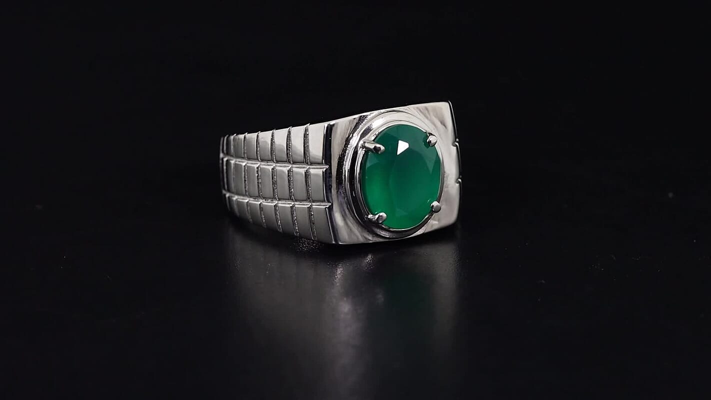 EverTrue Green Onyx Solitaire Ring in Stainless Steel (Size 10.0) (Ships in 10-12 Days) 2.35 ctw