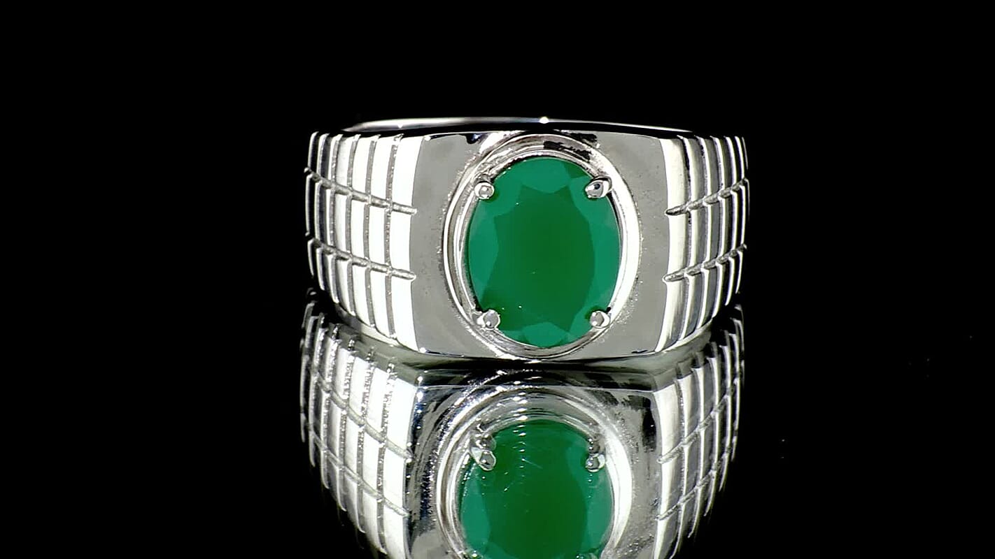 EverTrue Green Onyx Solitaire Ring in Stainless Steel (Size 10.0) (Ships in 10-12 Days) 2.35 ctw