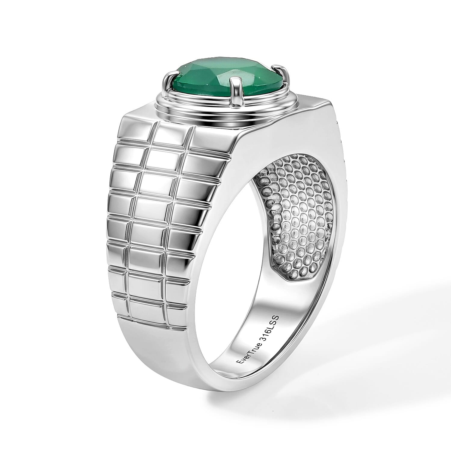 EverTrue Green Onyx 2.35 ctw Men's Ring in Stainless Steel (Size 10.0)