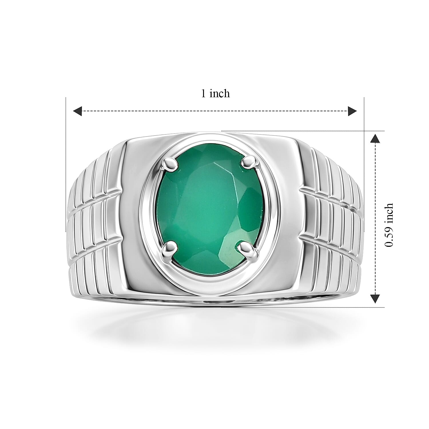 EverTrue Green Onyx 2.35 ctw Men's Ring in Stainless Steel (Size 10.0)