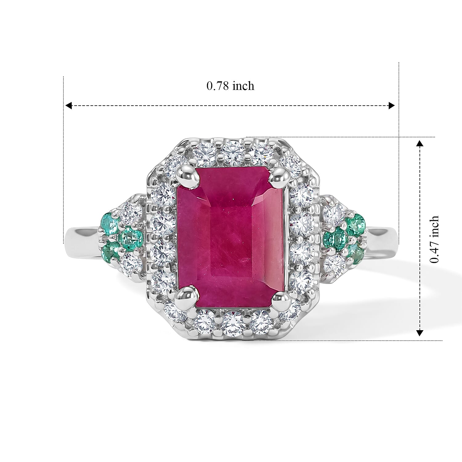Certified and Appraised D'Joy Premium Taveta Ruby, Paraiba Tourmaline and Moissanite 2.75 ctw Ring in Rhodium Over Sterling Silver (Size 6.0)