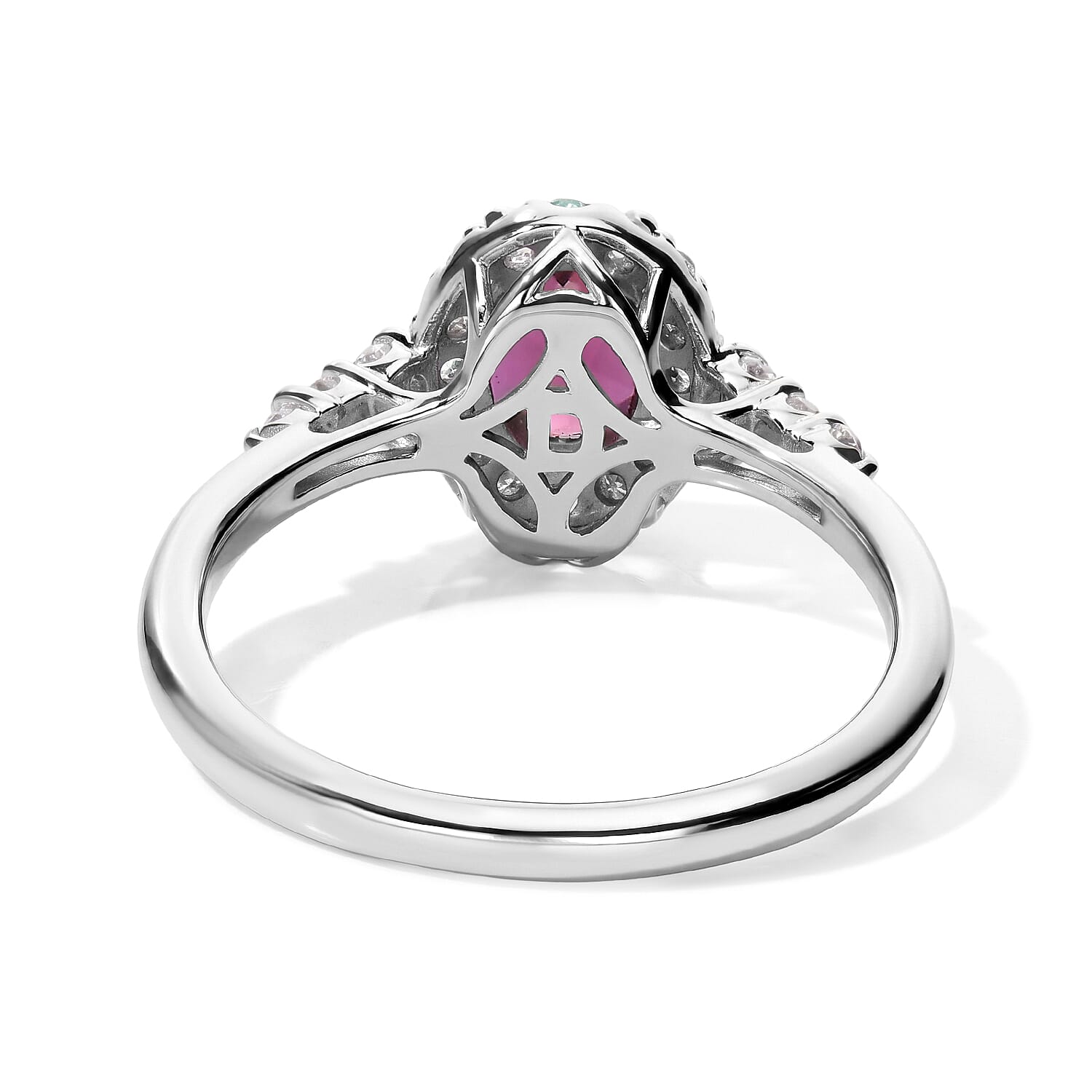 Certified and Appraised D'Joy Premium Radiant Ember Garnet, Paraiba Tourmaline and Moissanite 1.31 ctw Ring in Rhodium Over Sterling Silver (Size 7.0)