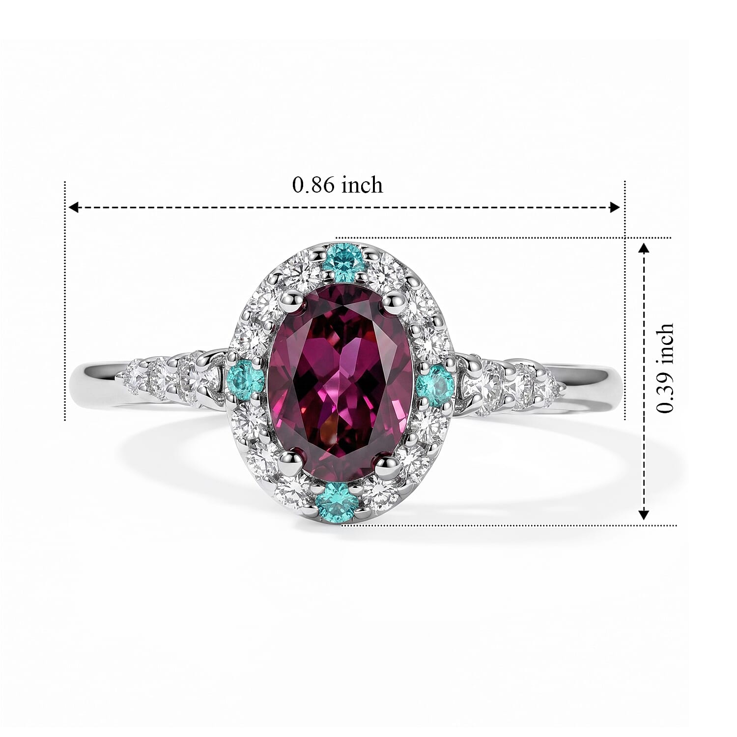 Certified and Appraised D'Joy Premium Radiant Ember Garnet, Paraiba Tourmaline and Moissanite 1.31 ctw Ring in Rhodium Over Sterling Silver (Size 7.0)