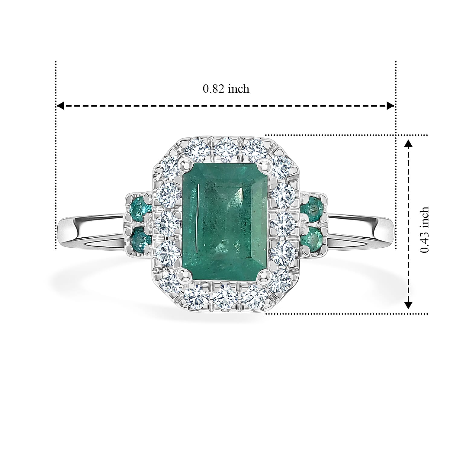 Certified and Appraised D'Joy Premium Kagem Zambian Emerald, Paraiba Tourmaline and Moissanite 1.39 ctw Ring in Rhodium Over Sterling Silver (Size 7.0)