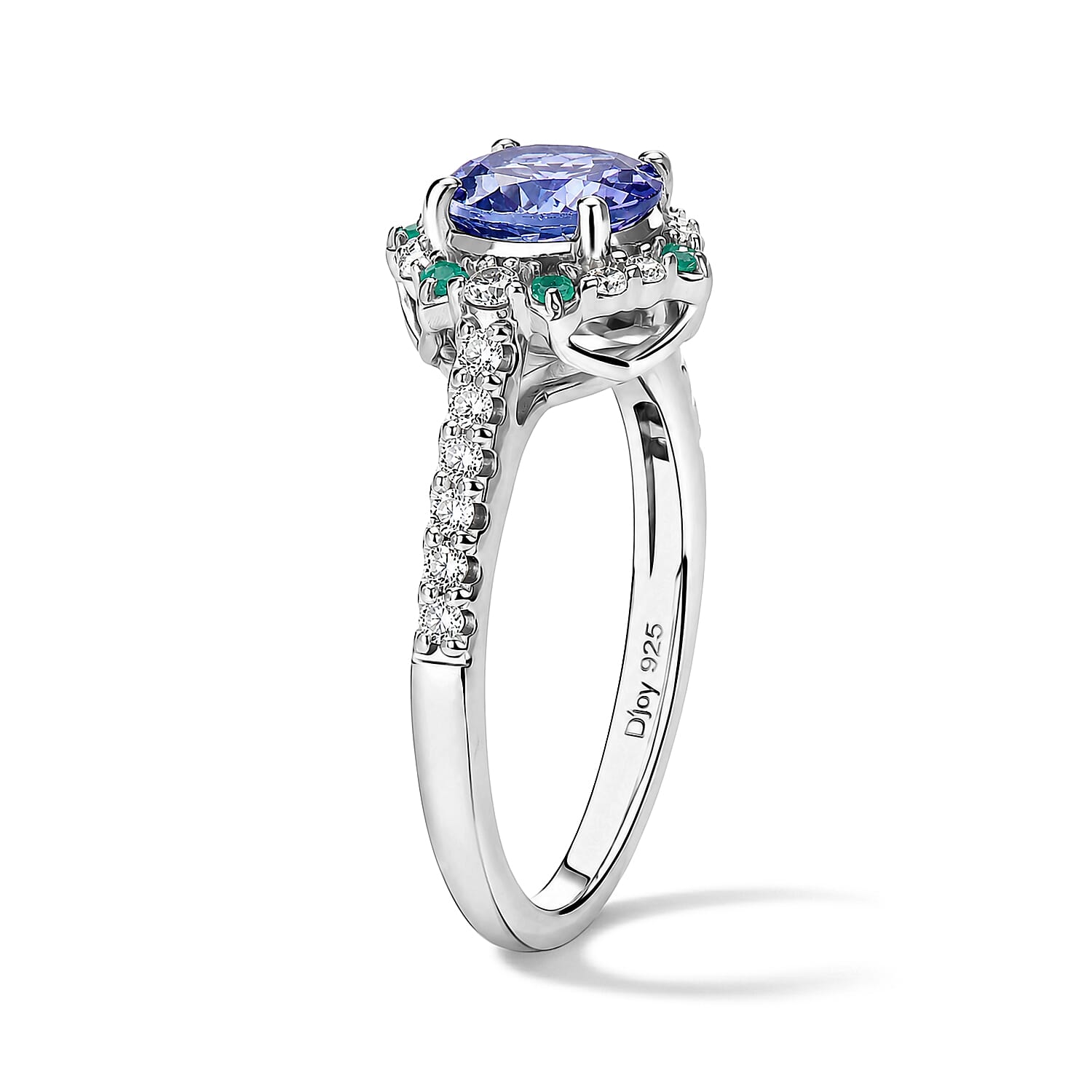 Certified and Appraised D'Joy Premium Tanzanite, Paraiba Tourmaline and Moissanite Ring in Rhodium Over Sterling Silver (Size 5.0) 2.15 ctw