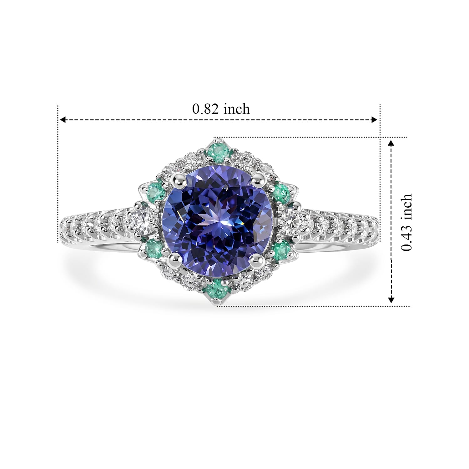 Certified and Appraised D'Joy Premium Tanzanite, Paraiba Tourmaline and Moissanite Ring in Rhodium Over Sterling Silver (Size 5.0) 2.15 ctw