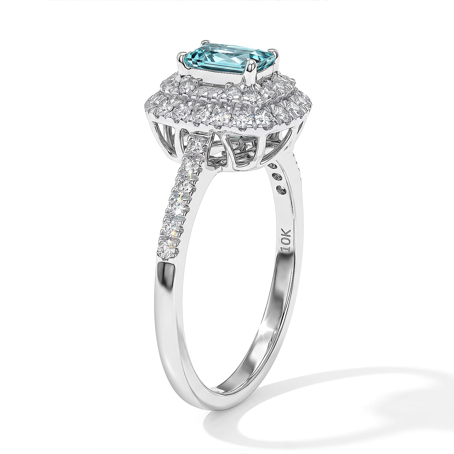 Certified and Appraised Luxoro AAA Paraiba Tourmaline and Diamond I2 1.03 ctw Ring in 10K White Gold (Size 7.0)