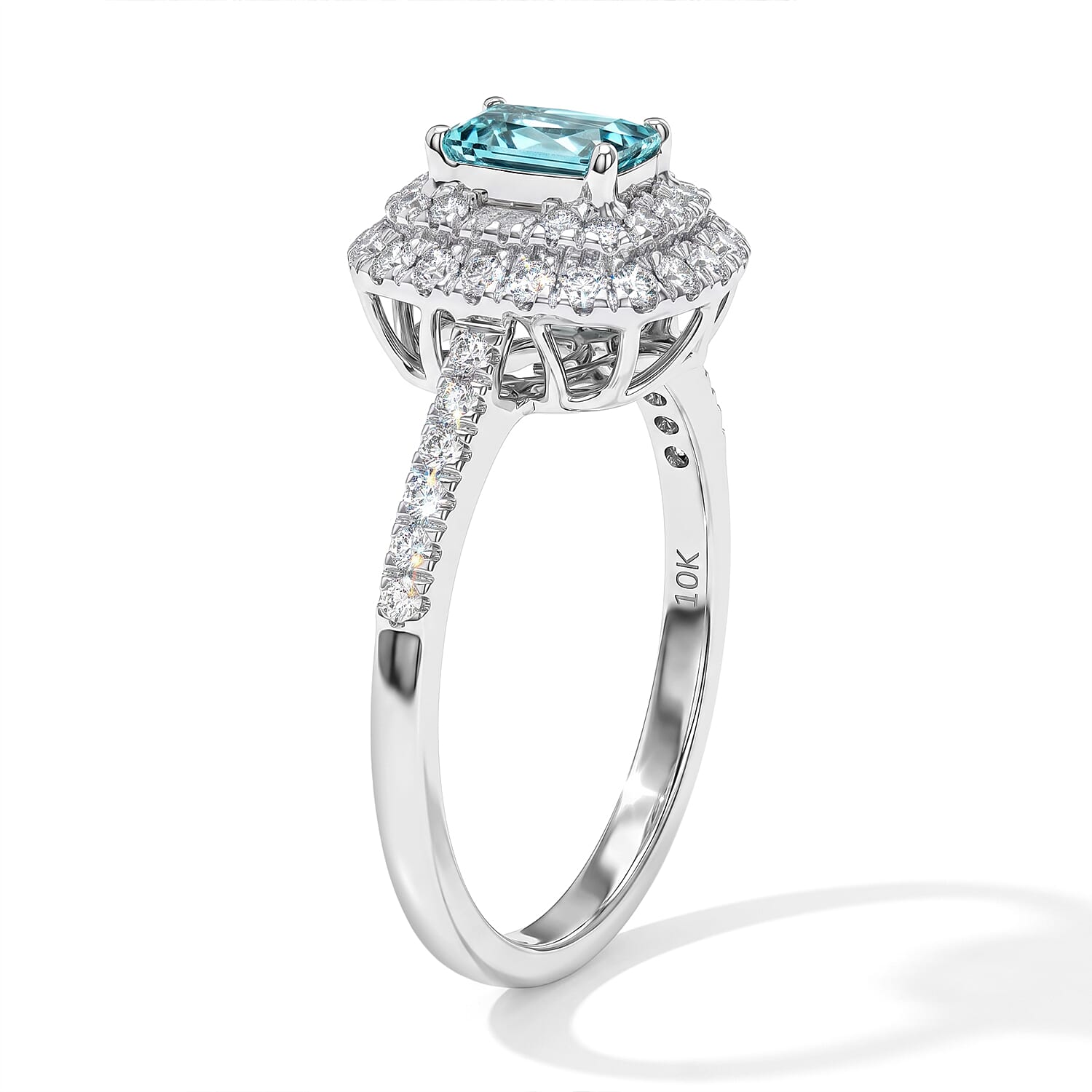 Certified and Appraised Luxoro AAA Paraiba Tourmaline and Diamond (I2) 1.03 ctw Ring in 10K White Gold (Size 8.0)