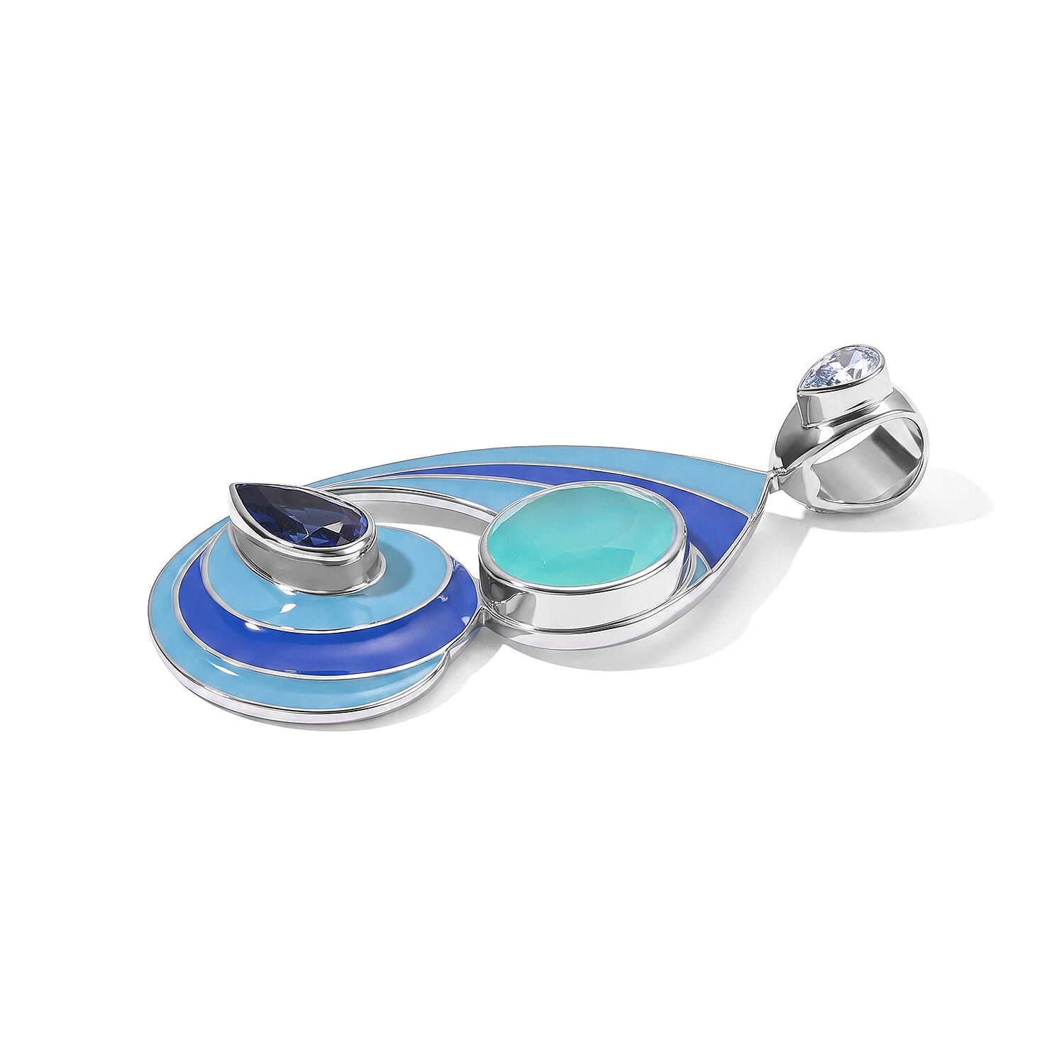 Sajen Silver Paraiba Agate (D) and Multi Gemstone 8.75 ctw Pendant without Chain in Rhodium Over Sterling Silver
