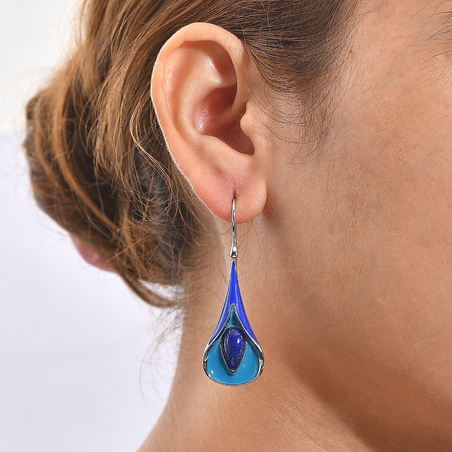 Sajen Silver Lapis Lazuli 7.50 ctw Earrings in Rhodium Over Sterling Silver