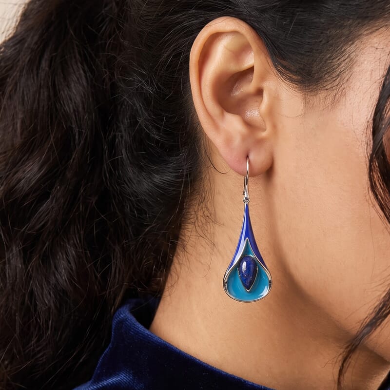 Sajen Silver Lapis Lazuli 7.50 ctw Earrings in Rhodium Over Sterling Silver