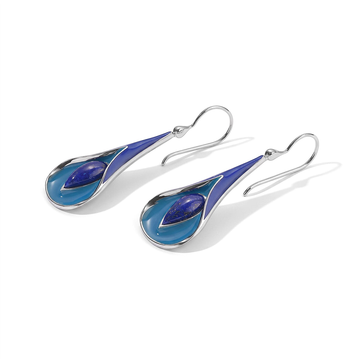 Sajen Silver Lapis Lazuli 7.50 ctw Earrings in Rhodium Over Sterling Silver