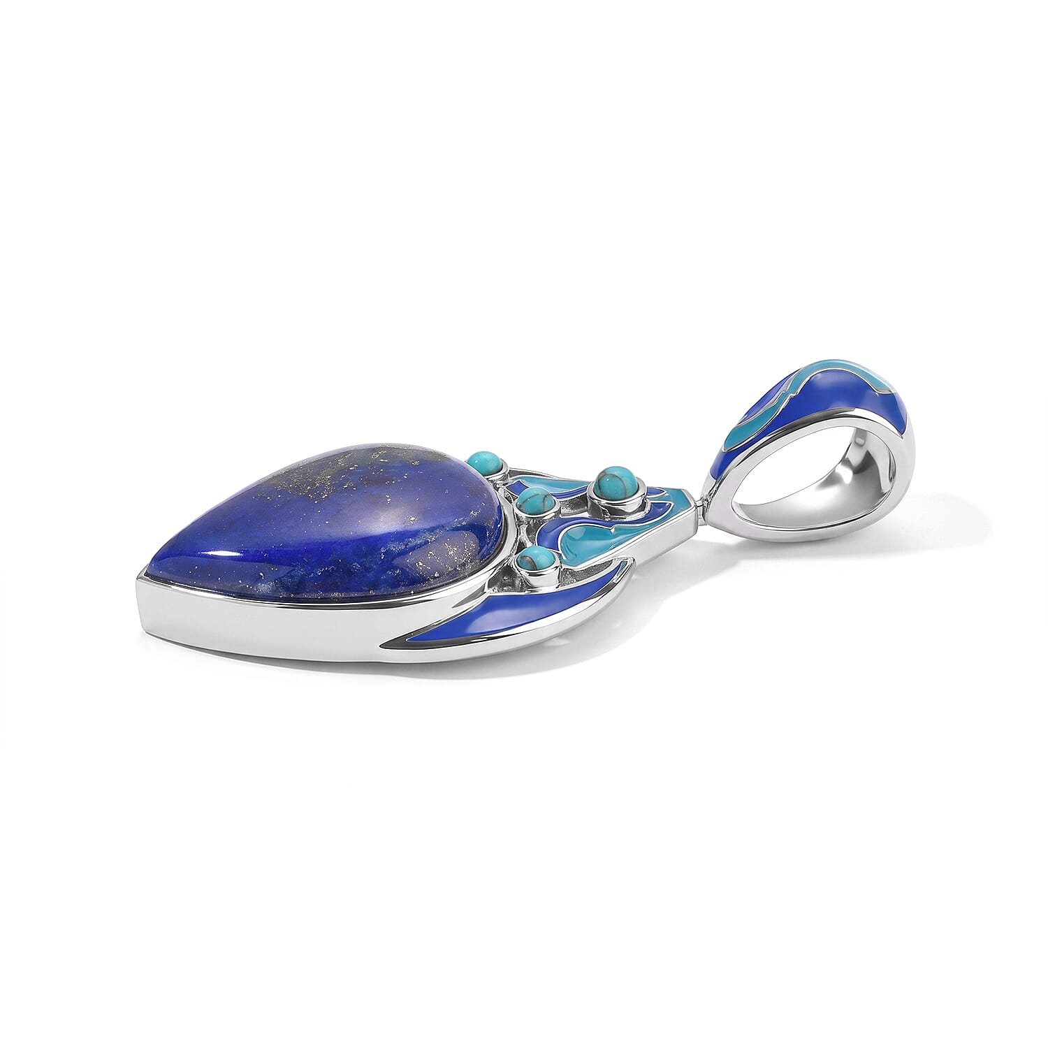 Sajen Silver Lapis Lazuli, Recon Turquoise and and Enameled 19.40 ctw Pendant without Chain in Rhodium Over Sterling Silver