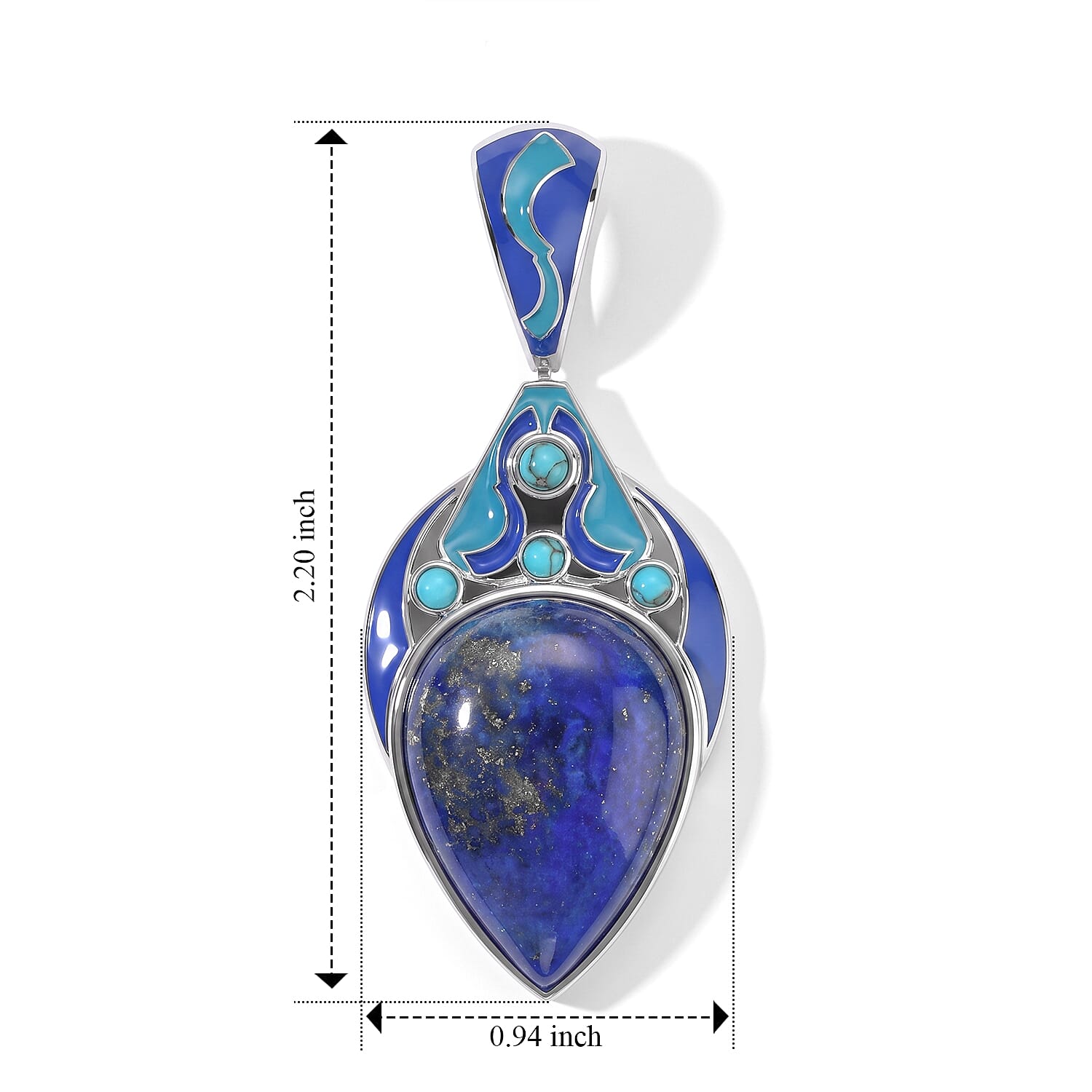 Sajen Silver Lapis Lazuli, Recon Turquoise and and Enameled 19.40 ctw Pendant without Chain in Rhodium Over Sterling Silver