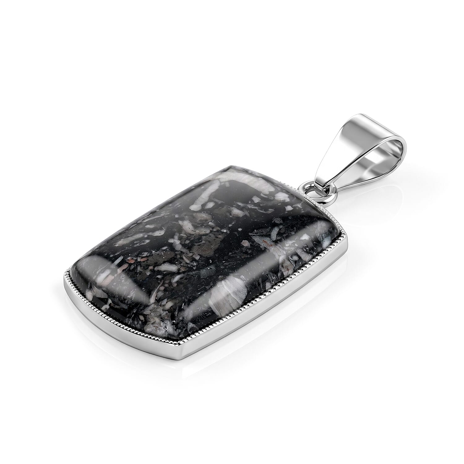 Insect Fossil Jasper 20.00 ctw Pendant in Silvertone