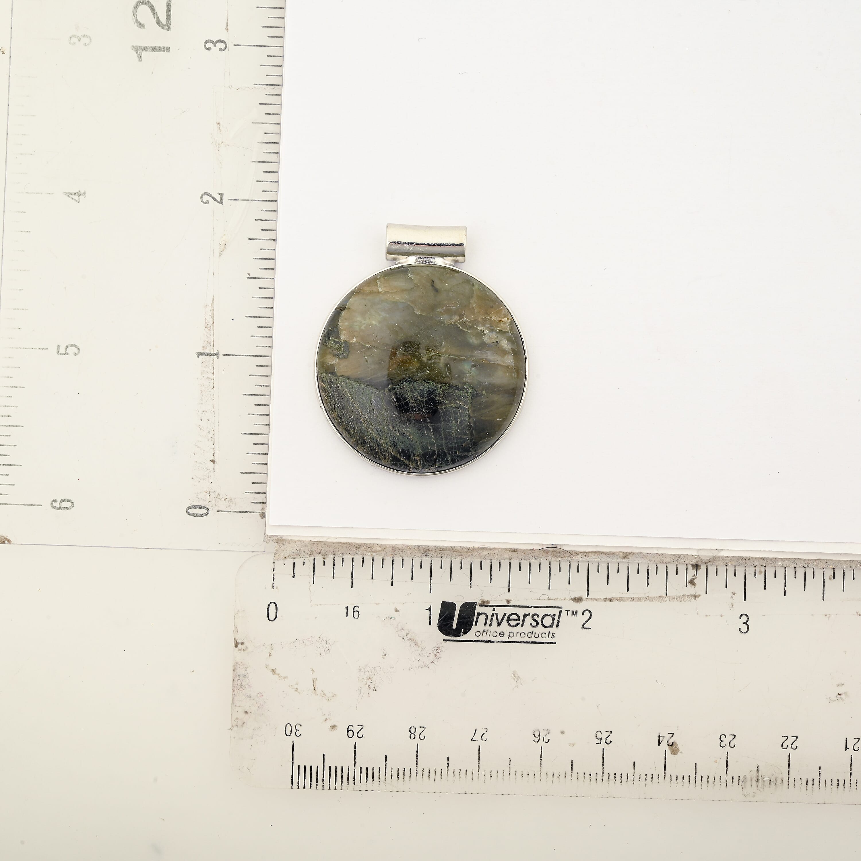 Round Tube Labradorite 36.00 ctw Pendant in Silvertone