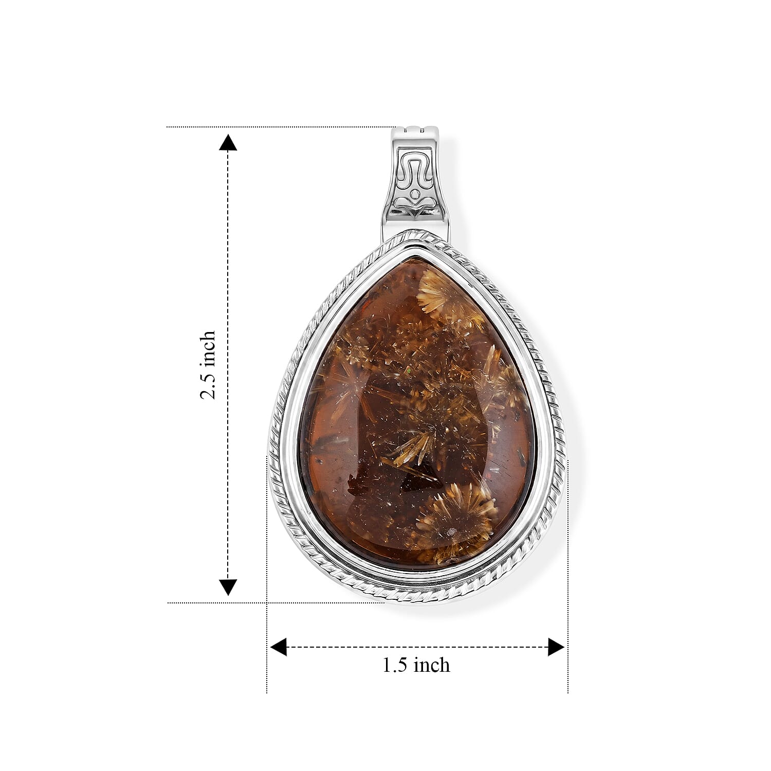 Flower Smoky Quartz 50.00 ctw Drop Pendant in Silvertone