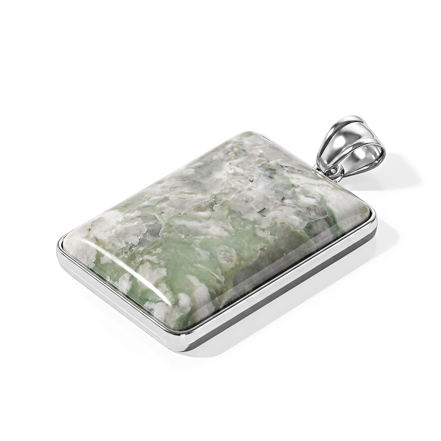 Rectangle Peace Jasper 75.00 ctw Pendant in Silvertone