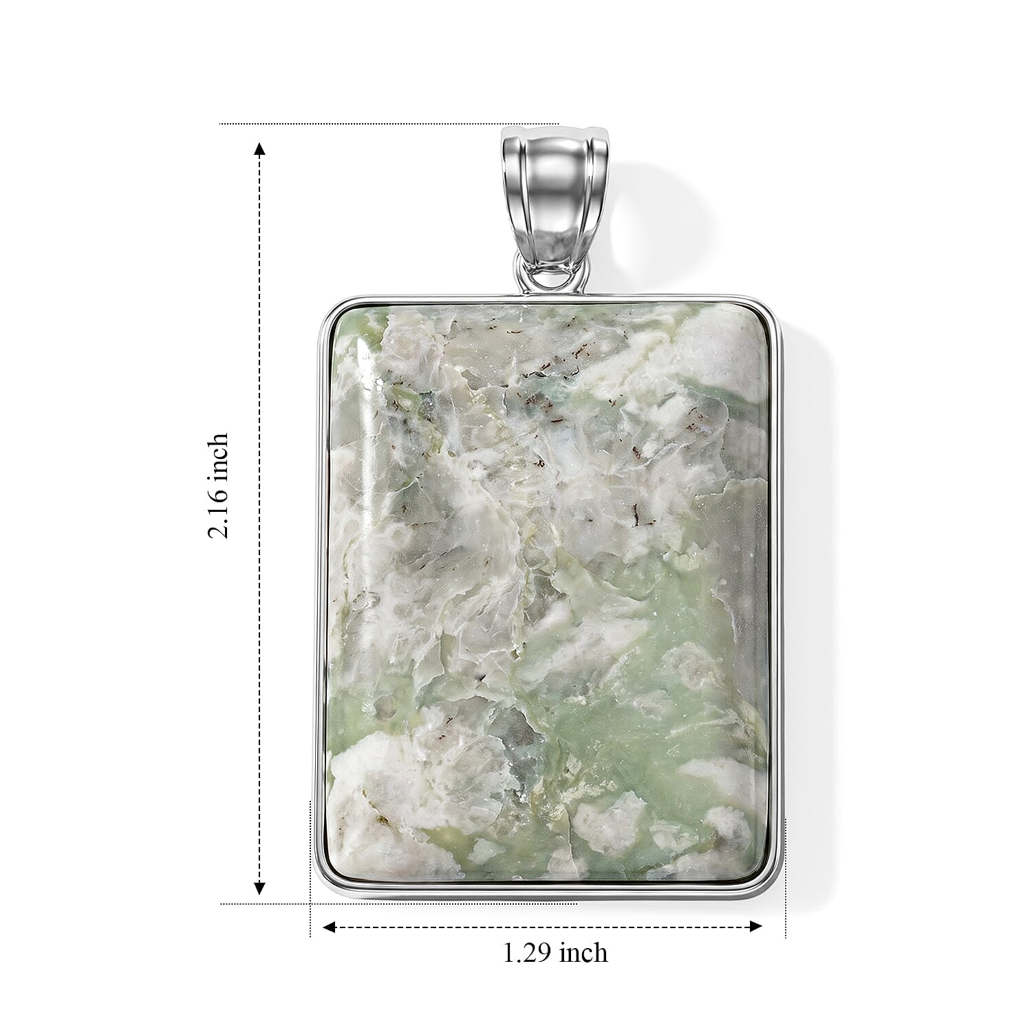 Rectangle Peace Jasper 75.00 ctw Pendant in Silvertone
