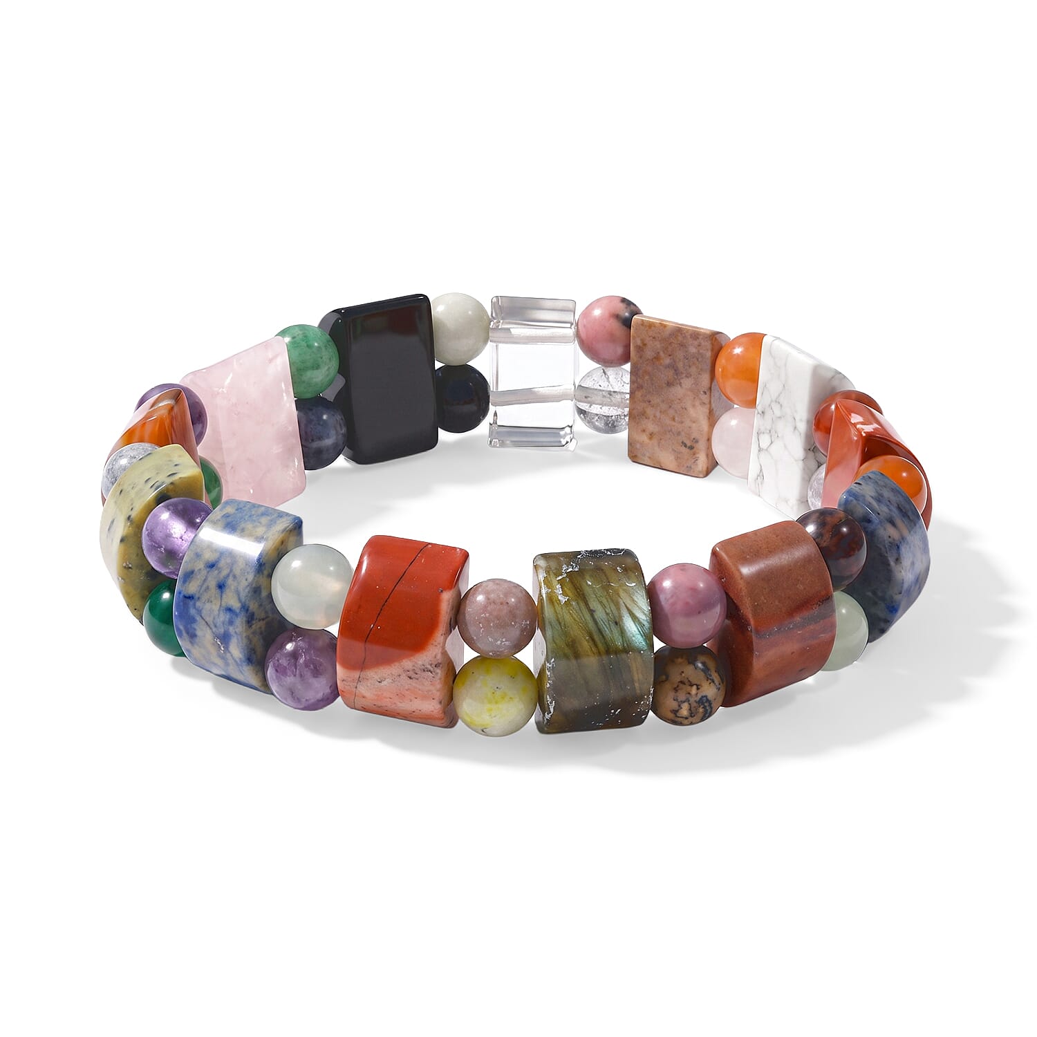 Multi Gemstone 140.00 ctw Tanker Stretch Bracelet